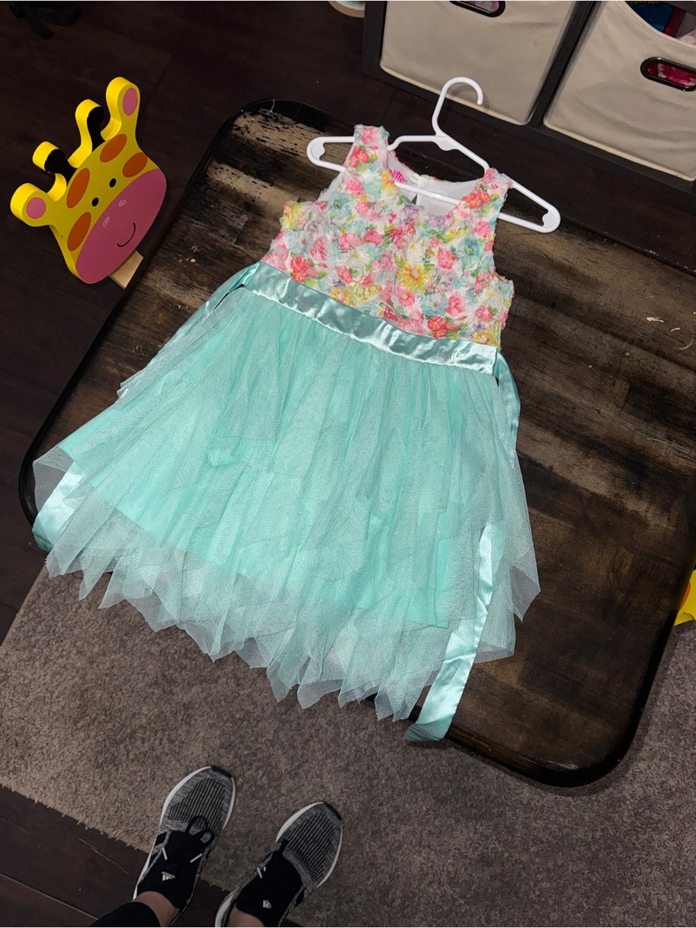 Nannette Aqua Tulle Dress with Floral Bodice